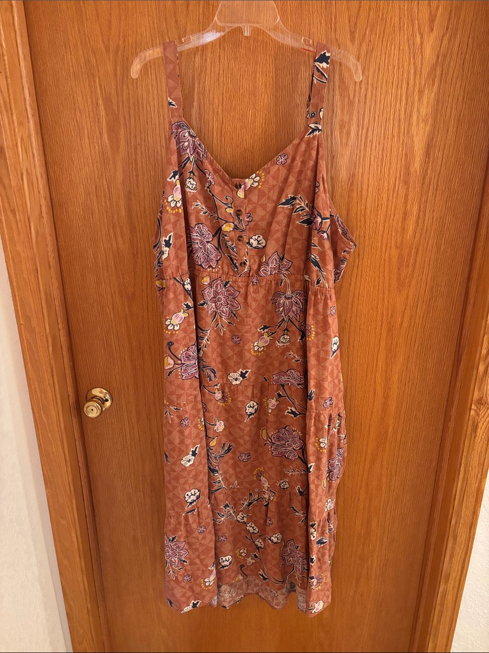 Sonoma Rust Floral Maxi Slip Dress with Blue & Yellow Accents